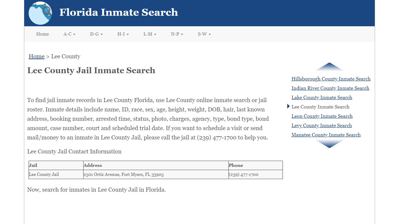 Lee County FL Jail Inmate Search